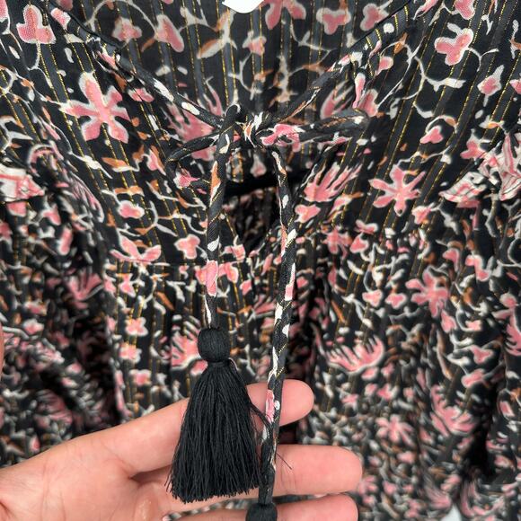 CLEOBELLA NWT Evereve Brynlee Black Pink Org Cotton Metallic Print Blouse // M - Picture 8 of 16